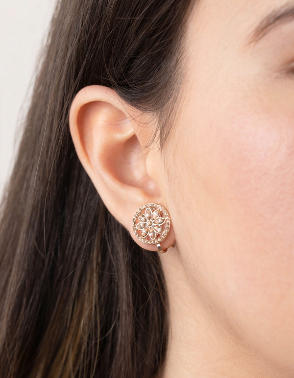 Rose Gold Decorative Diamante 5 Pack Clip On Earring