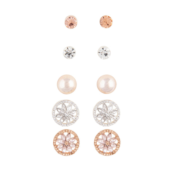 Rose Gold Decorative Diamante 5 Pack Clip On Earring