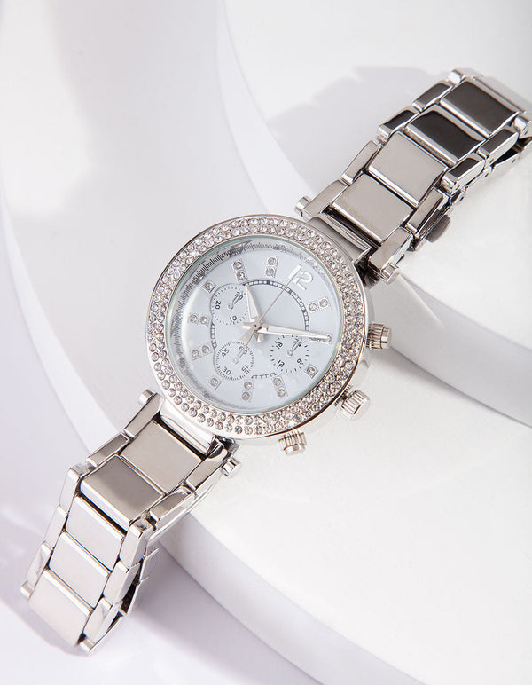 Rhodium Diamante Glam Watch