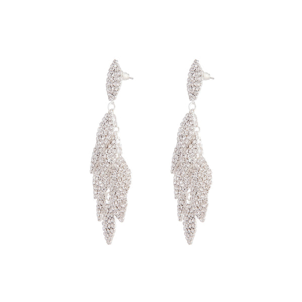 Silver Diamante Multi-Leaf Drop Earrings