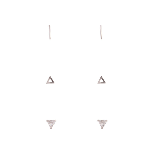 Sterling Silver Diamante Geo Earring 3 Pack
