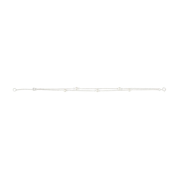 Sterling Silver Double Row Pearl Station Bracelet