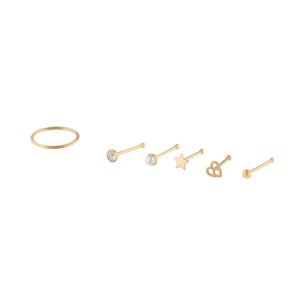 Gold Mixed Nose Piercing 6 Pack