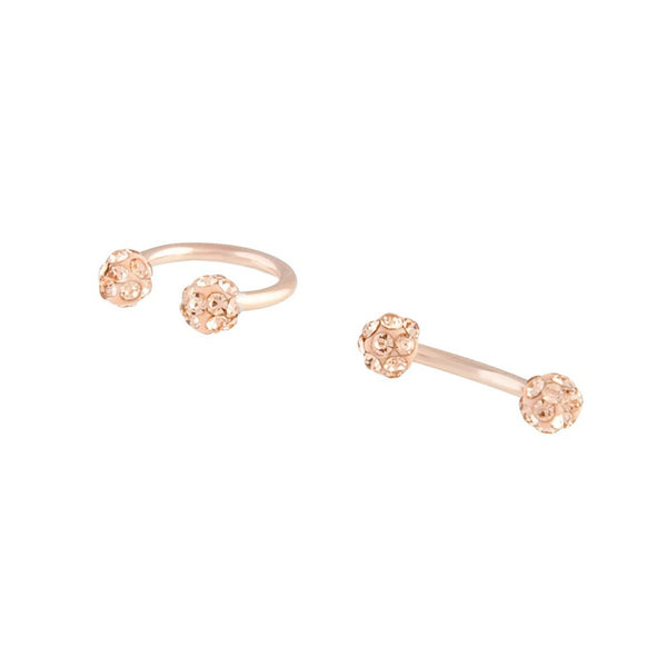 Rose Gold Pave Barbell Horseshoe Earring 2 Pack
