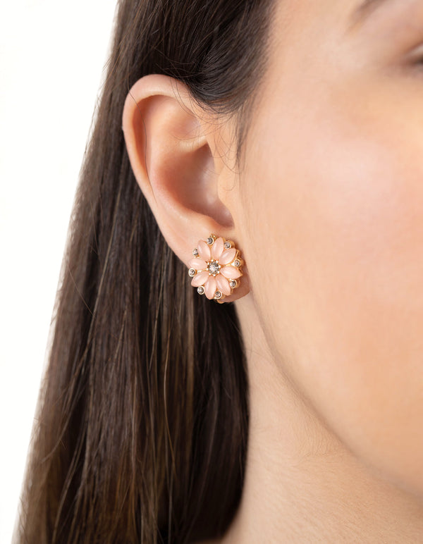 Pink Gold Floral Clip On Earring 5 Pack