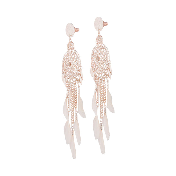 Rose Gold Pink Filigree Cascade Feather Earrings