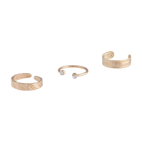 Gold Open Diamante Toe Ring 3 Pack