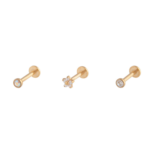 Gold Flower Stud Flat Back Earring 3 Pack