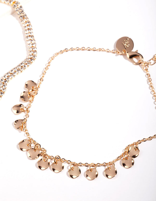 Gold Classic Diamante Chain Anklet Duet