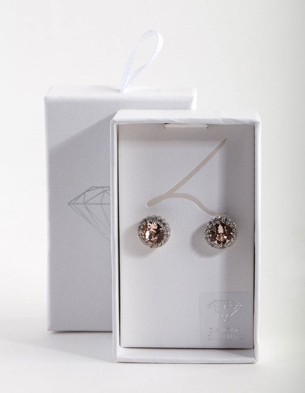 Peach Crystal Diamante Surround Stud