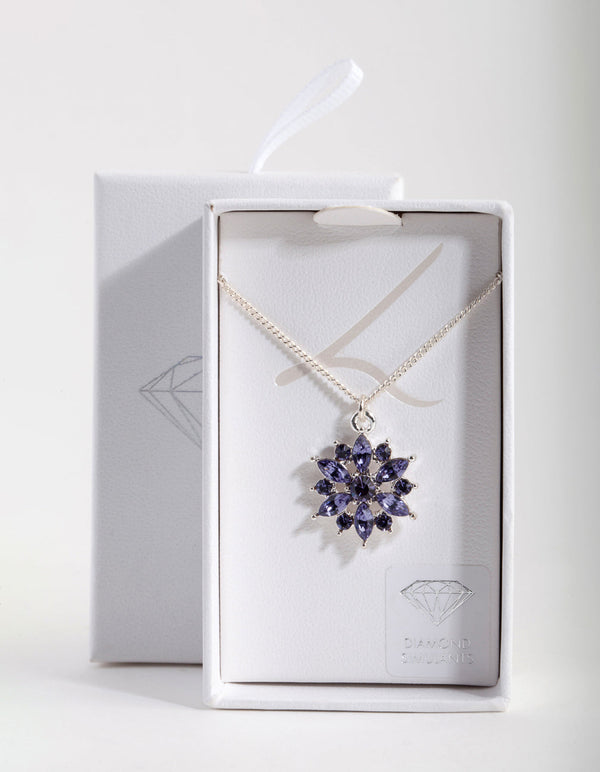 Lavender Faceted Crystal Flower Pendant Necklace