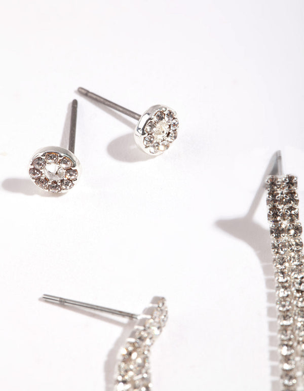 Silver Diamante Chain Earring 2 Pack