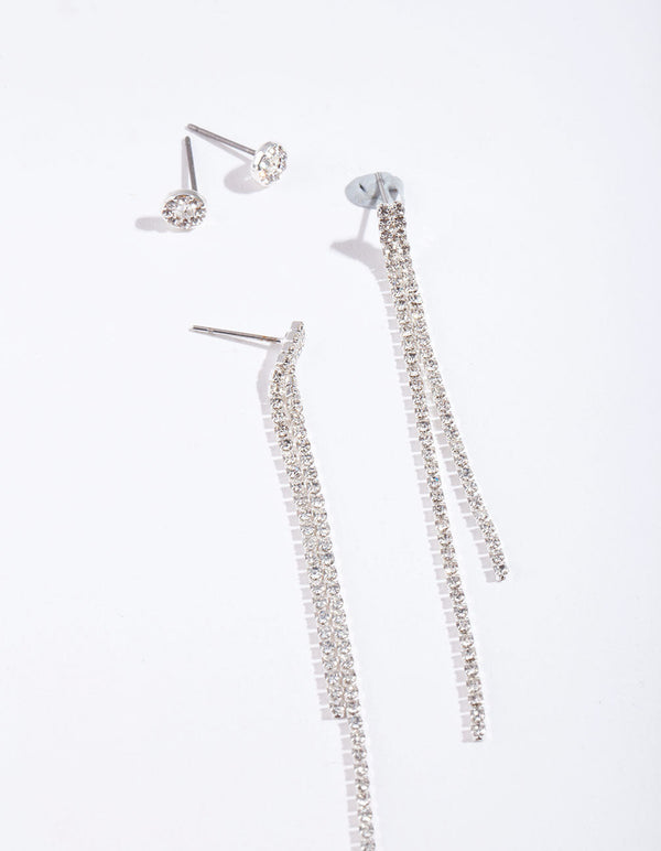 Silver Diamante Chain Earring 2 Pack