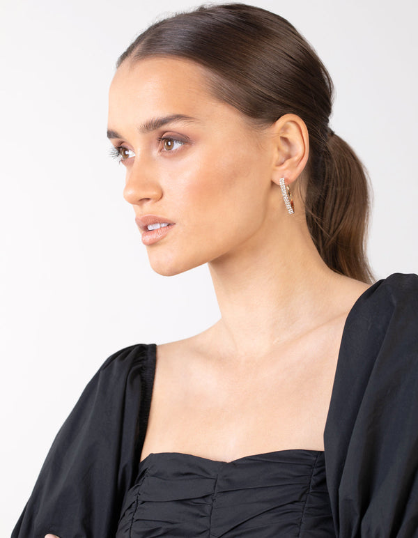 Gold Medium Diamante Hoop Earrings