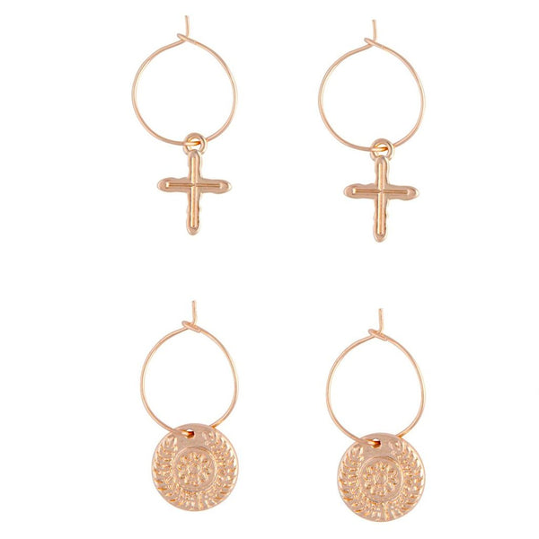 Gold Hoop Drop Charm Earring Pack