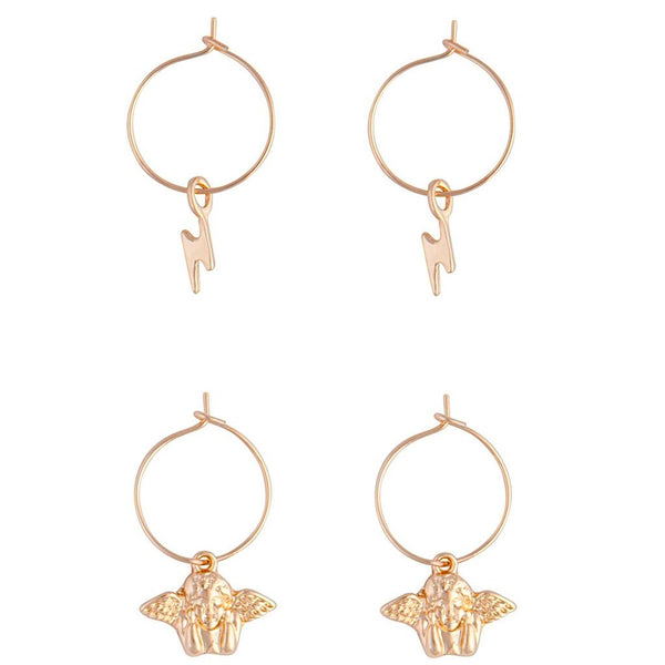 Gold Hoop Drop Charm Earring Pack