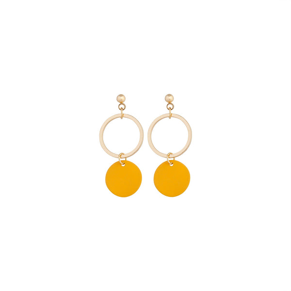 Gold Yellow Circle Disc Earrings
