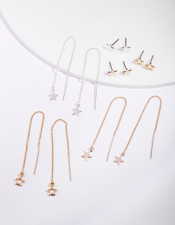 Gold Star Stud Drop Star Earring Pack