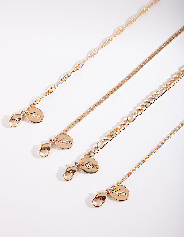 Gold Diamante Bracelet & Anklet 4 Pack