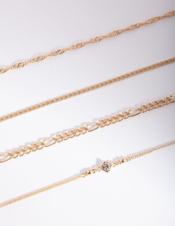 Gold Diamante Bracelet & Anklet 4 Pack