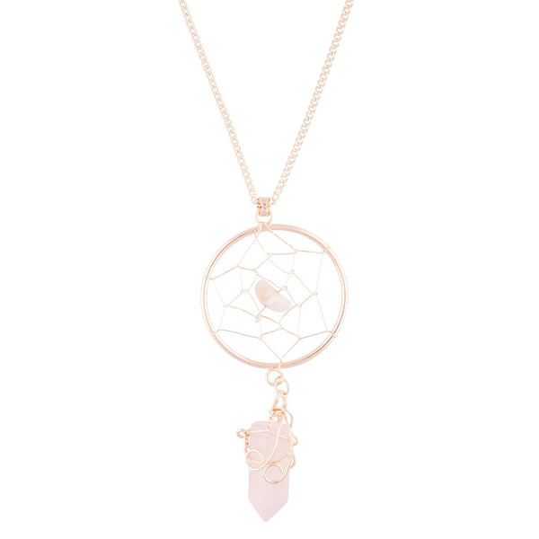 Rose Gold Semi-Precious Dream Catcher Necklace