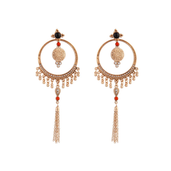 Antique Gold Chain Tassel Earrings Coloured Beads