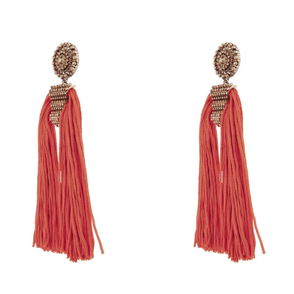 Antique Gold Orange Split Tassel Earrings
