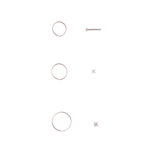 Cubic Zirconia Rhodium Nose Ring Pack