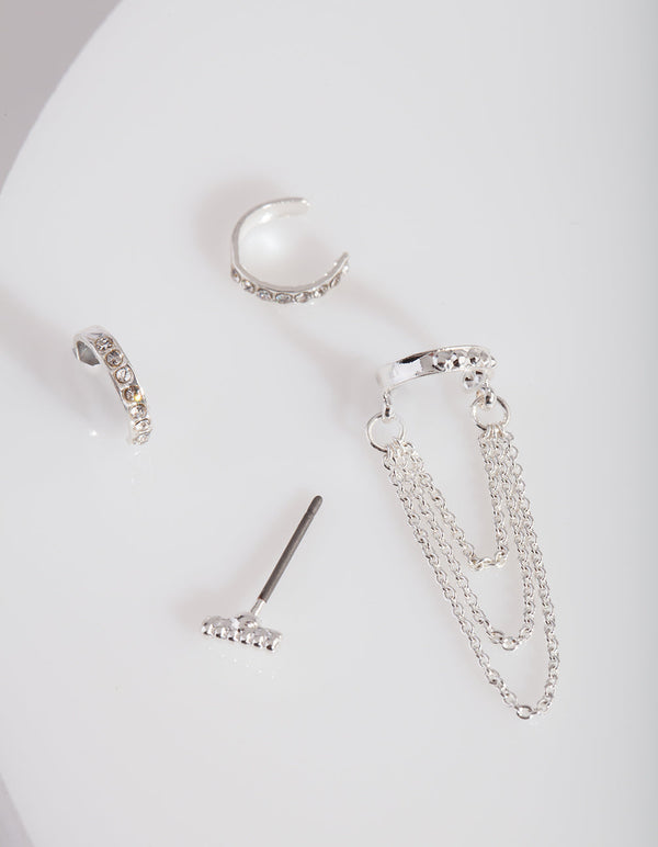 Silver Mini Textured Ear Stack