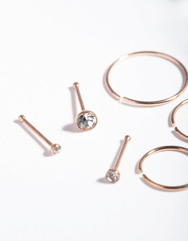 Rose Gold Surgical Steel Nose Jewellery 6 Pack