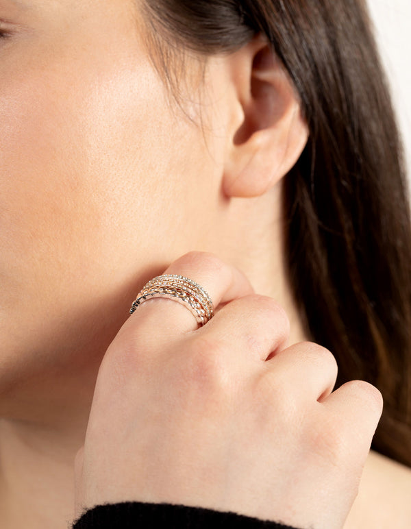 Mixed Metal Fine Diamante Ring 5 Pack