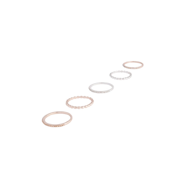 Mixed Metal Fine Diamante Ring 5 Pack