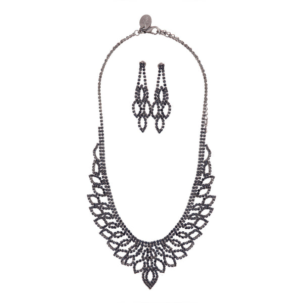 Gunmetal Blue Cup Chain Necklace Earrings Set