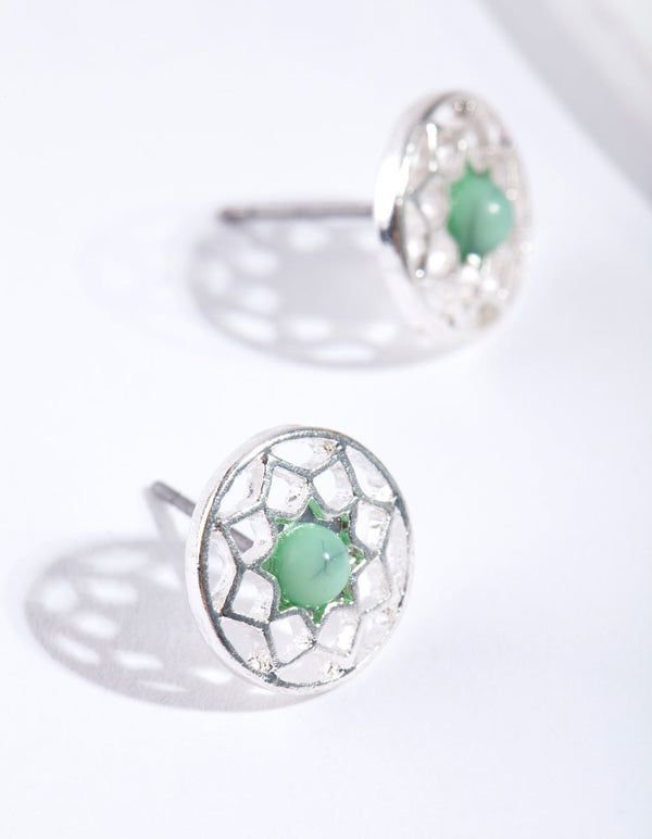 Silver Blue Dream Catcher Stud Earrings