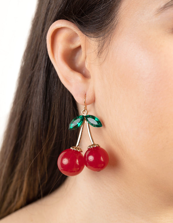 Red Gold Cherry Drop Earrings