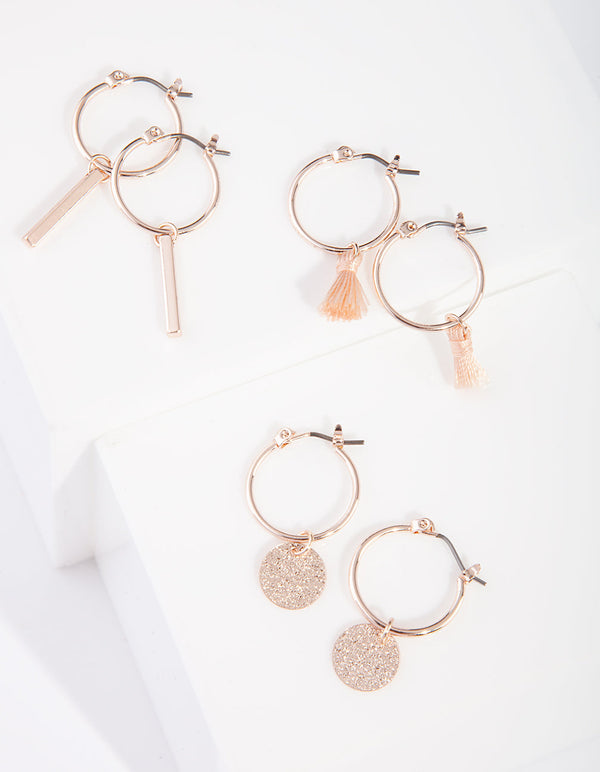 Rose Gold Tassel Sleeper Earring 3 Pack