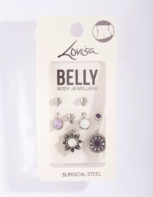 Silver Surgical Steel Belly Bar 4-Pack