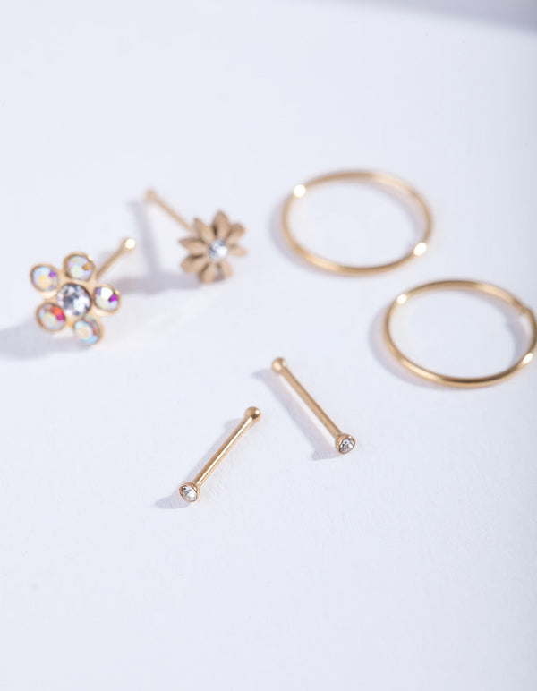 Gold Flower Nose Jewellery 6 Pack
