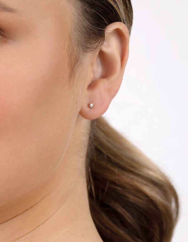 Gold Plated Sterling Silver Diamante Line Star Earrings Trio