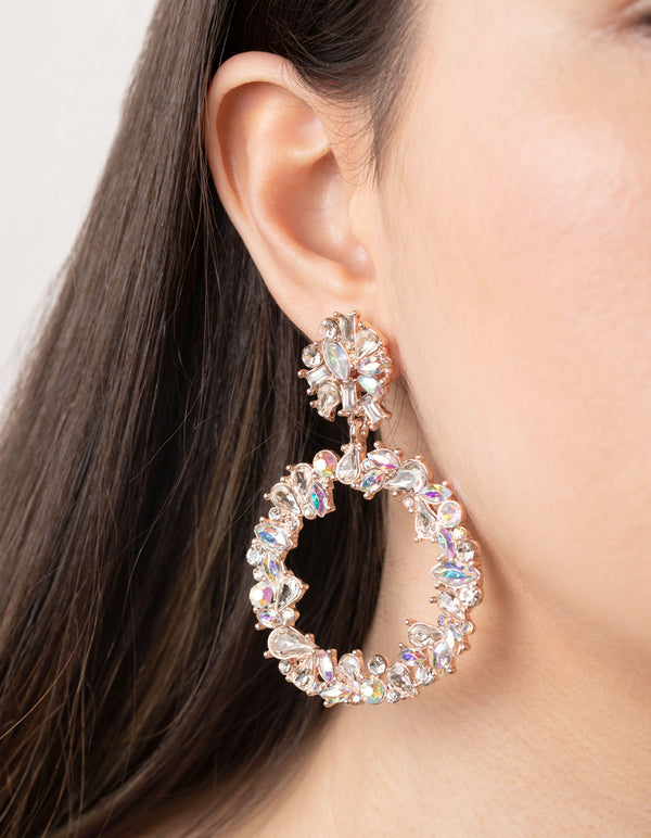 Rose Gold Stone Set Circle Earrings