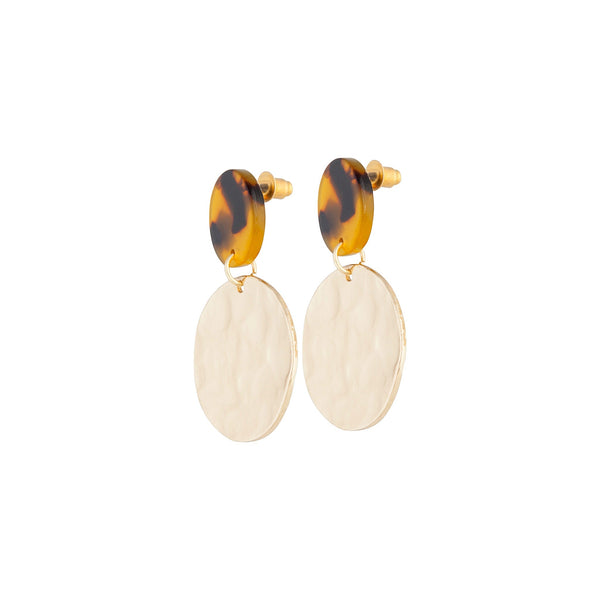 Gold Tort Top Hammered Earrings