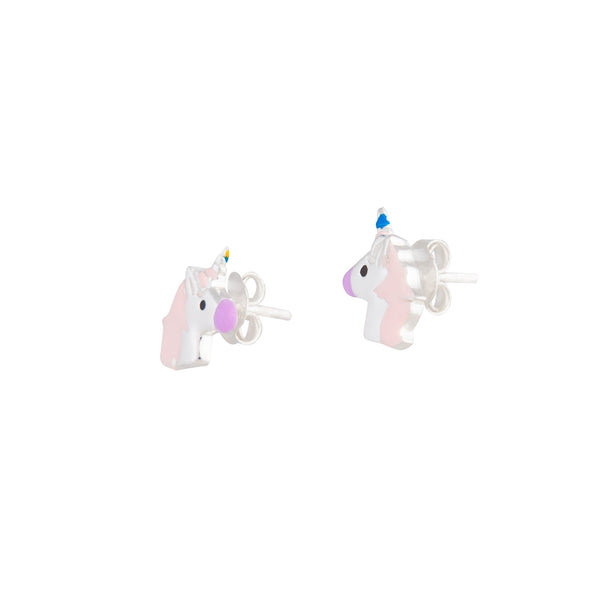 Kids Sterling Silver Unicorn Head Rainbow Earrings