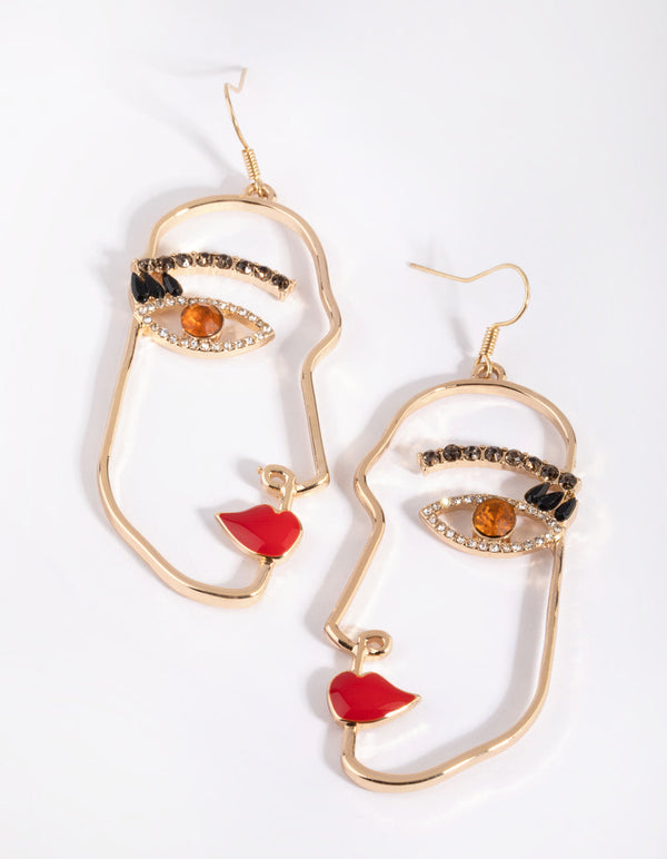Gold Glamorous Face Drop Earrings