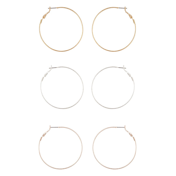 Mixed Metal Textured Hoop Earring 3 Pack