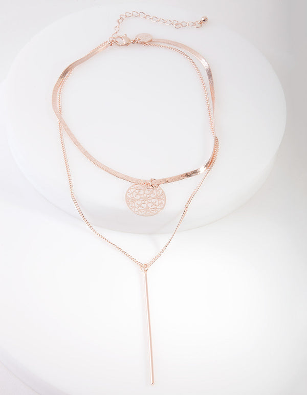 Rose Gold Disc Bar Multipack Necklace
