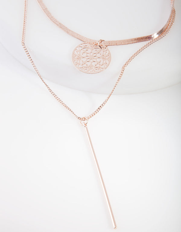 Rose Gold Disc Bar Multipack Necklace