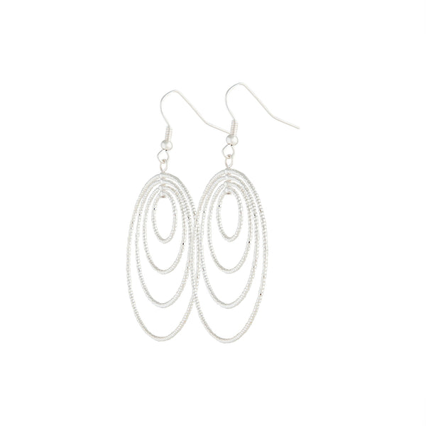 Silver Diamond Cut Four Row Hoop Earrings