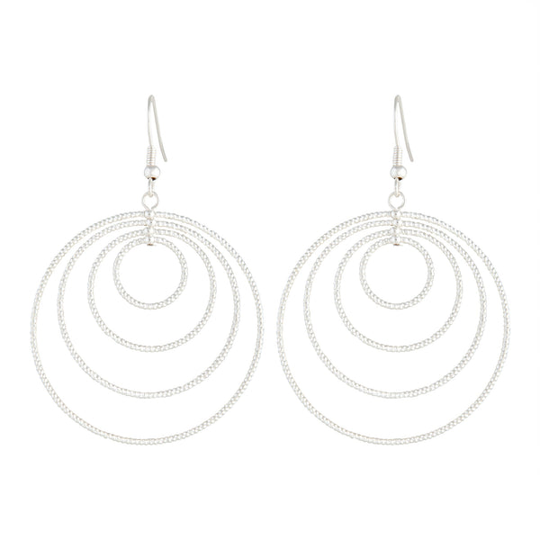 Silver Diamond Cut Four Row Hoop Earrings