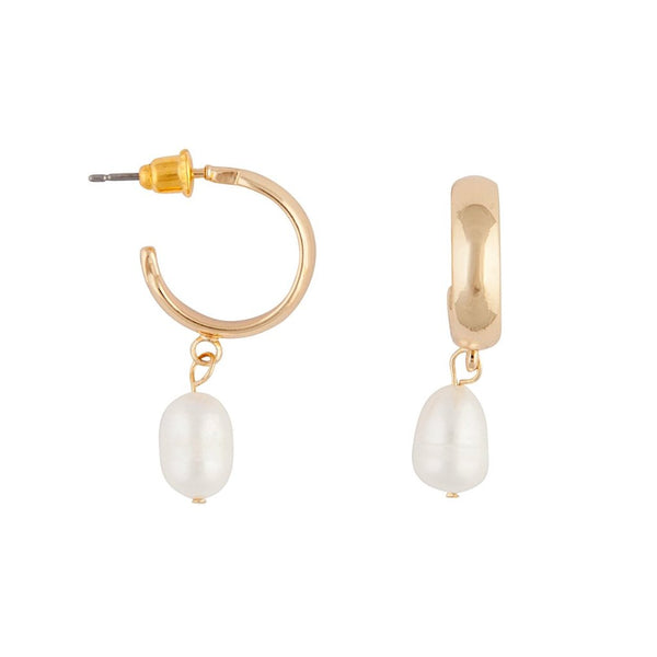 Gold Sleeper Pearl Drop Earrings