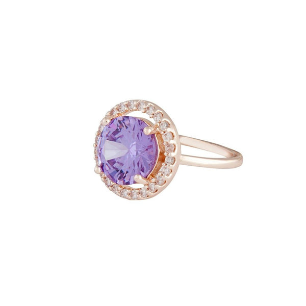 Rose Gold Purple Cubic Zirconia Round Surround Ring